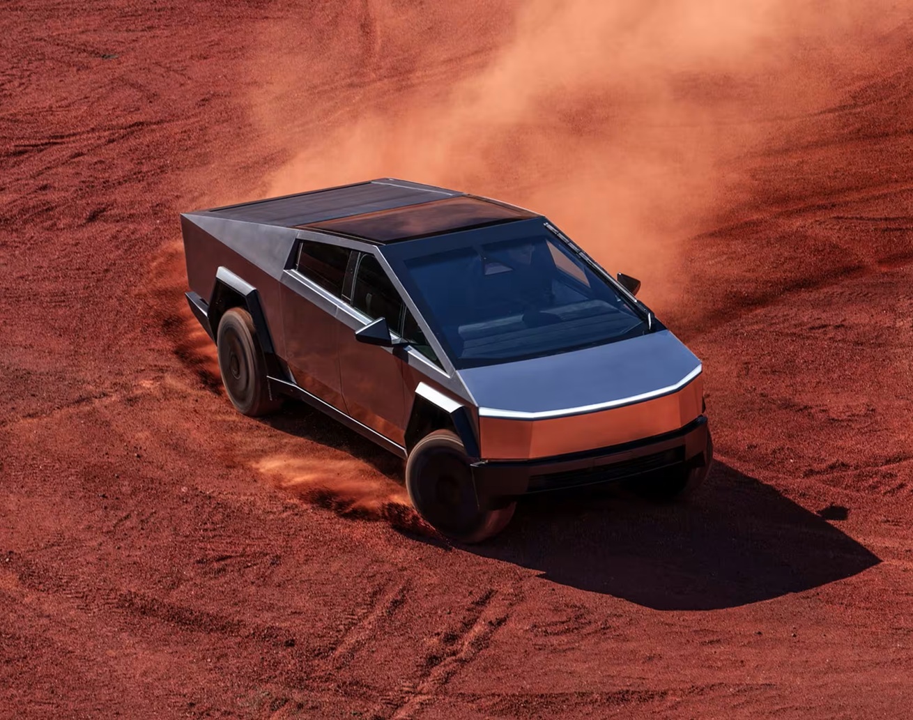 The Tesla Cybertruck in dirt