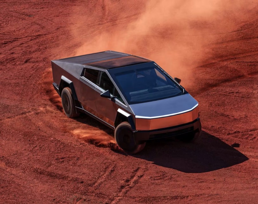 The Tesla Cybertruck in dirt