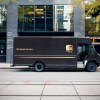 A UPS truck in the city