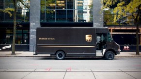 A UPS truck in the city