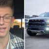 Man inside of his ford pickup truck(l) Black Ford F-150 parked outdoors(r)