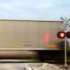 A train at a railroad crossing