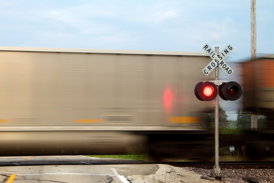 A train at a railroad crossing