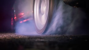 Car doing burnout on the track