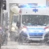 An ambulance in the snow