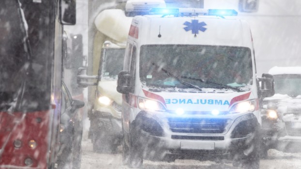 An ambulance in the snow
