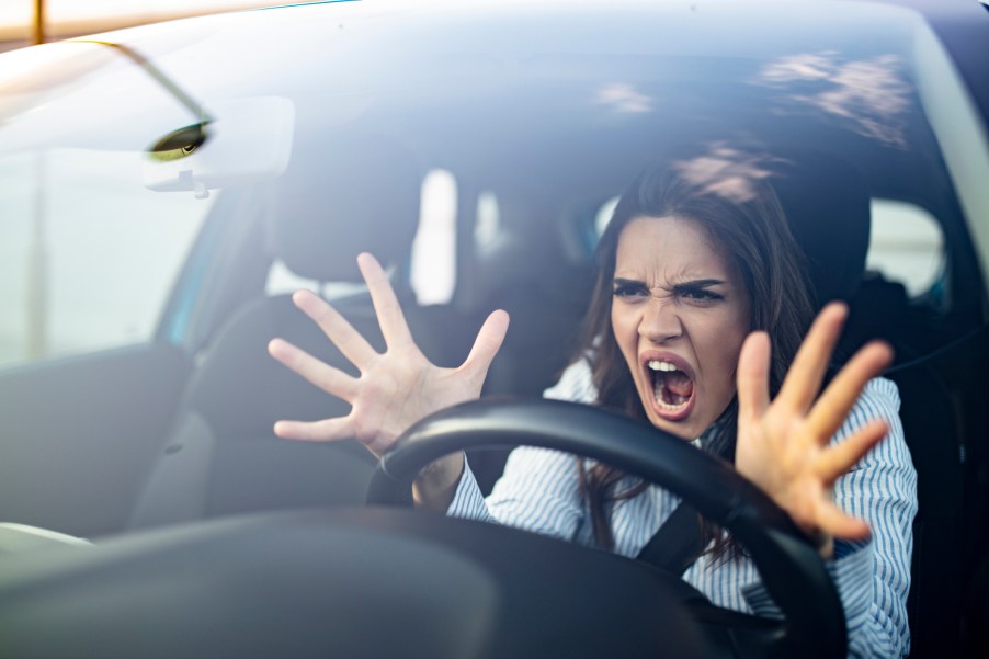 An angry woman driving