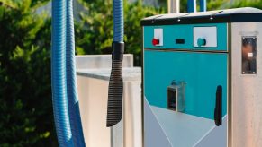 Coin-operated vacuum cleaner at a car wash.