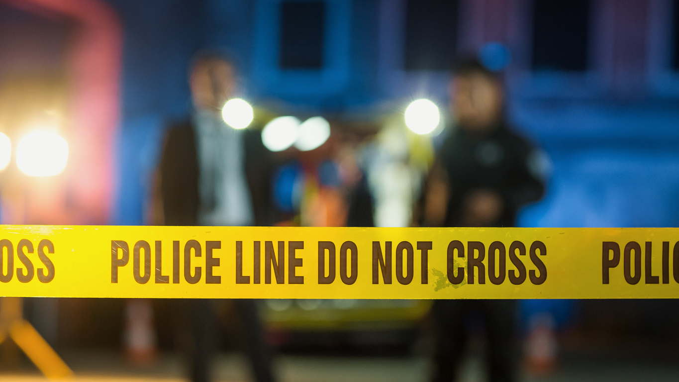 Police tape at a crime scene