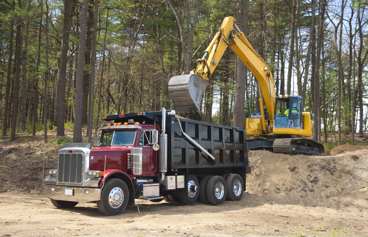A dump truck at a construction site