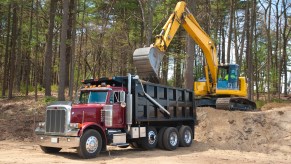 A dump truck at a construction site