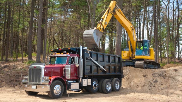 A dump truck at a construction site