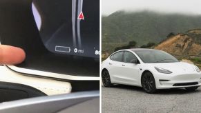 EV driver shares car battery issue (l) white tesla (r)