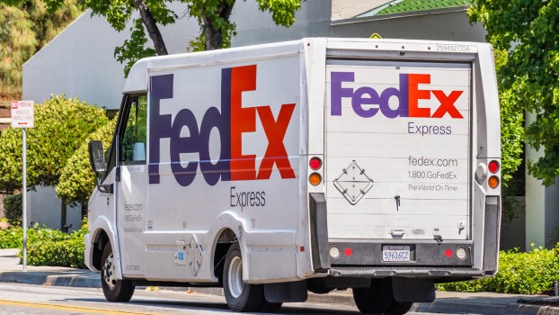 A FedEx truck on the road