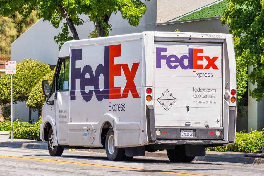 A FedEx truck on the road