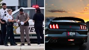 Police stop a woman on the highway (l) ford mustang (r)