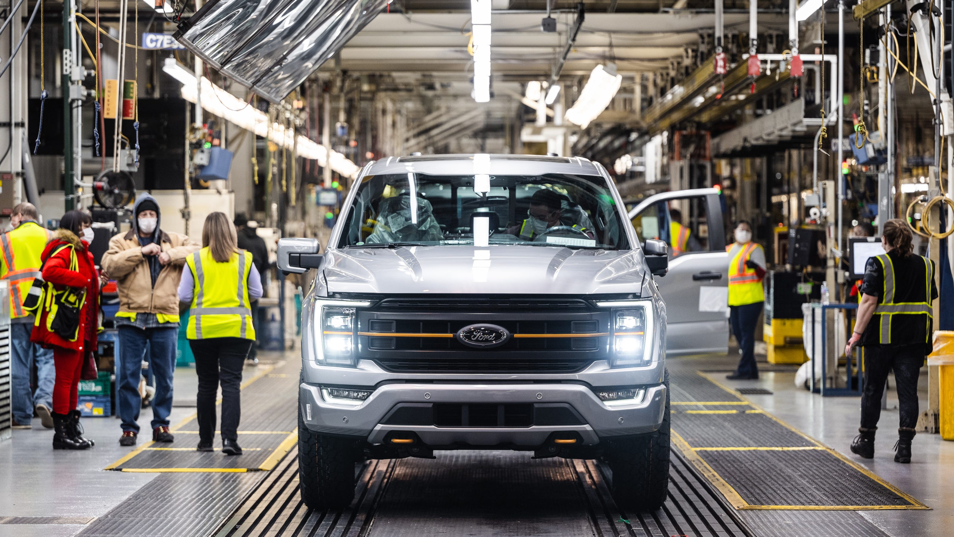 A Ford truck on a production line