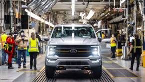 A Ford truck on a production line
