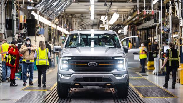 A Ford truck on a production line