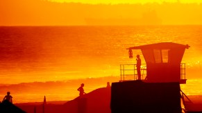 The sunset over Huntington Beach, California