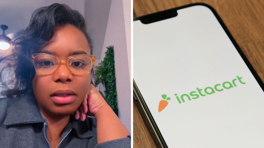 Woman shares instacart issue (l) Instacart app (r)