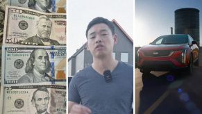 Monthly cash payments (l) man shares car tips (c) cadillac optiq (r)