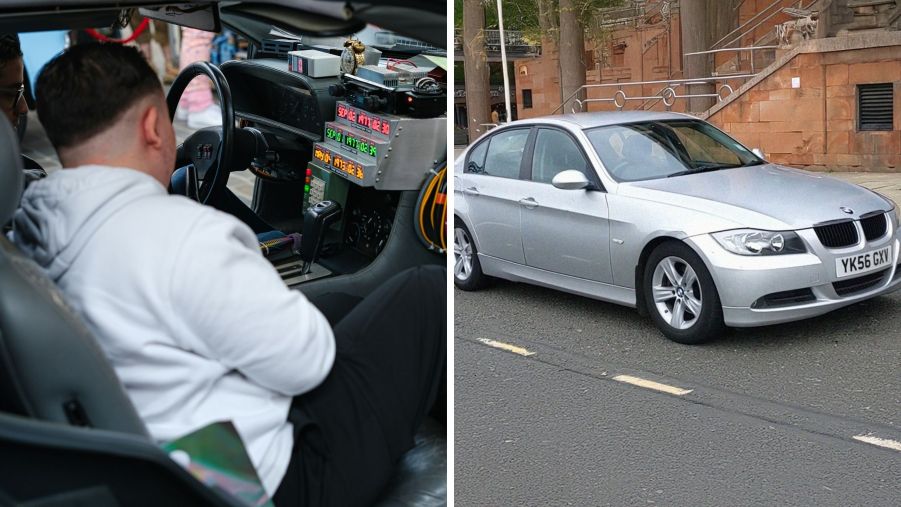 Mechanic checks cars dashboard (l) 2006 BMW E90 (r)