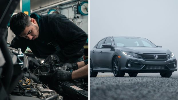 Mechanic Opens Hood Of Honda (l) Honda Accord (r)
