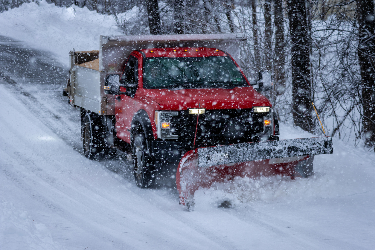 A plow truck clearing snow