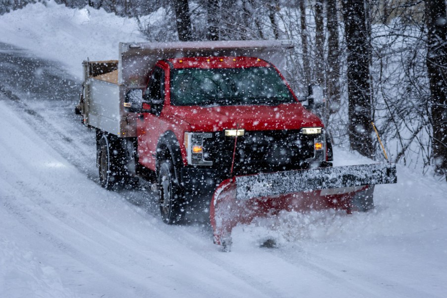 A plow truck clearing snow