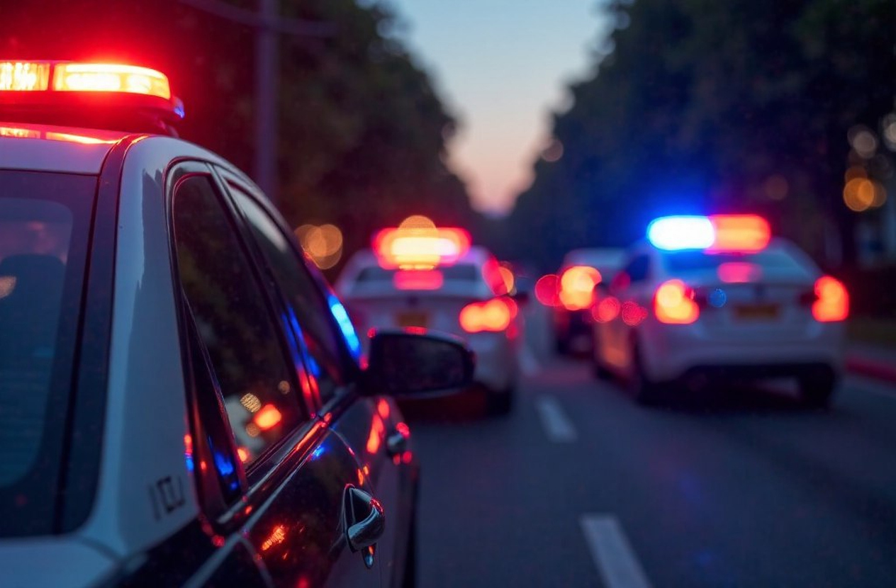 Police cars with lights on