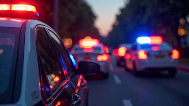 Police cars with lights on
