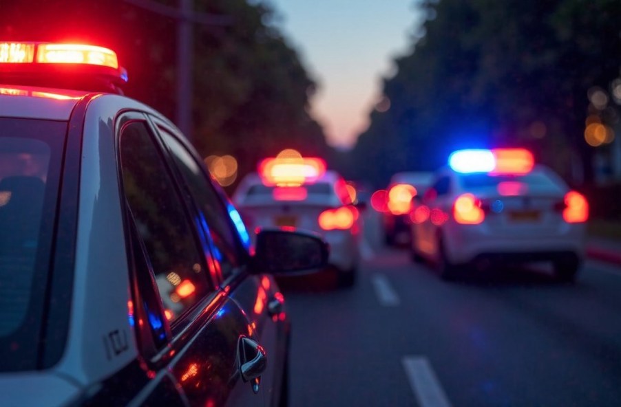 Police cars with lights on