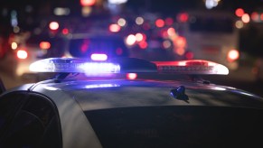 Police lights in a city at night