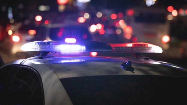 Police lights in a city at night