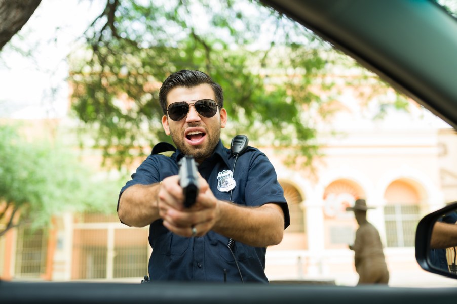 A police officer with a gun