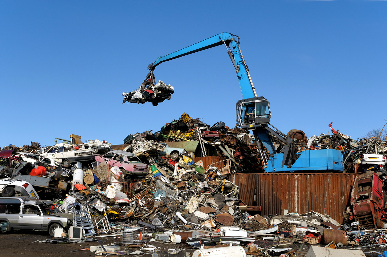 Crushed cars at a scrap yard