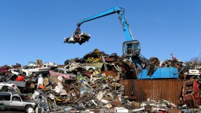 Crushed cars at a scrap yard