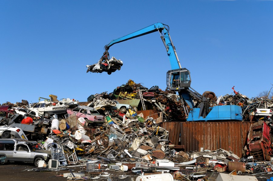 Crushed cars at a scrap yard