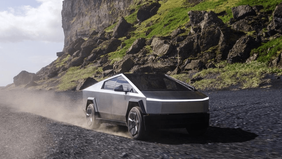 The Tesla Cybertruck in gravel