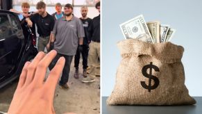 Man brings in 7 mechanics (l) bag of money (r)