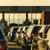 Cars in traffic at toll booths