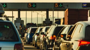 Cars in traffic at toll booths