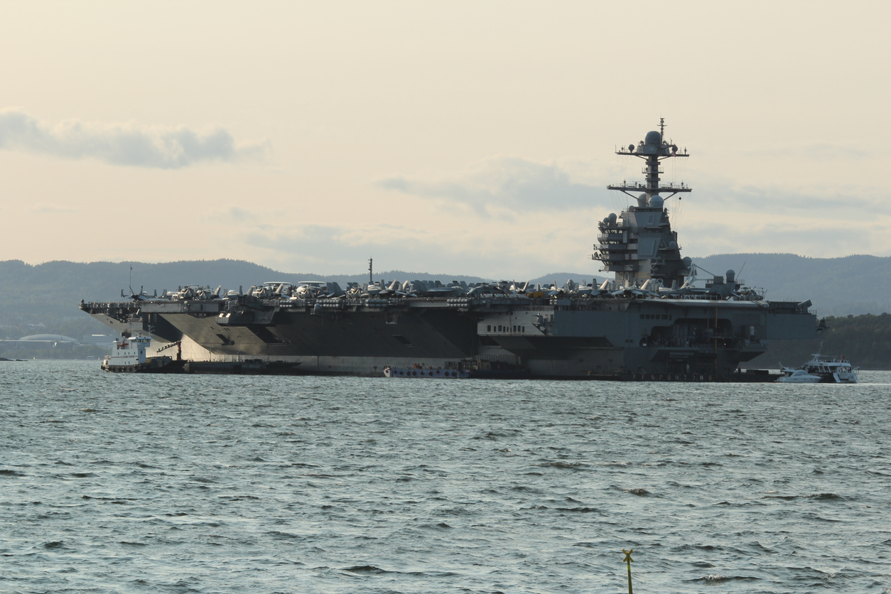 The USS Gerald R. Ford aircraft carrier in the ocean