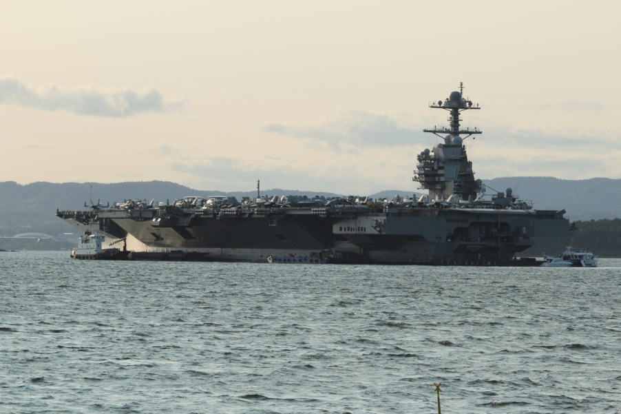The USS Gerald R. Ford aircraft carrier in the ocean