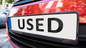 A a car with a used sign on it
