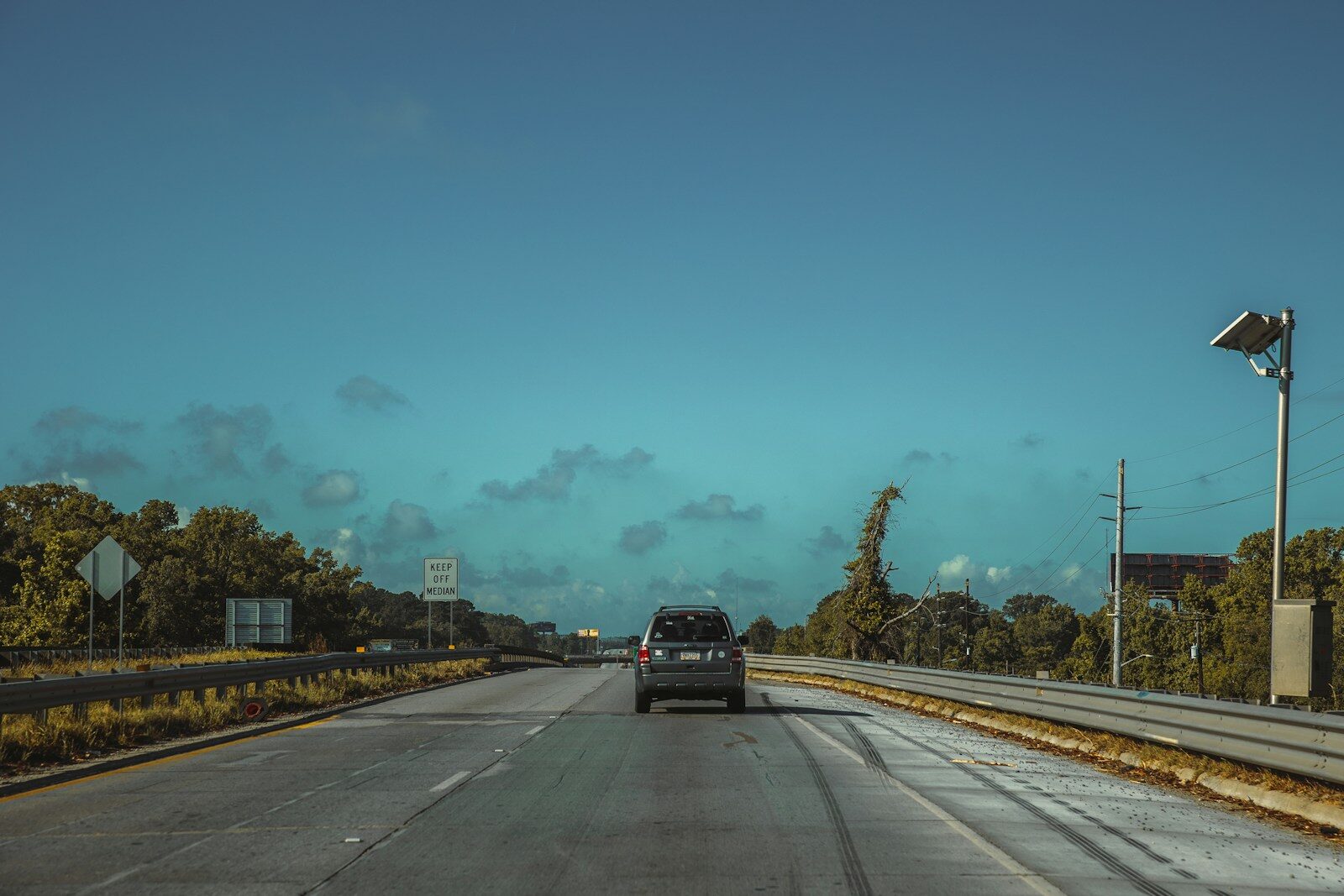 a car driving down a road