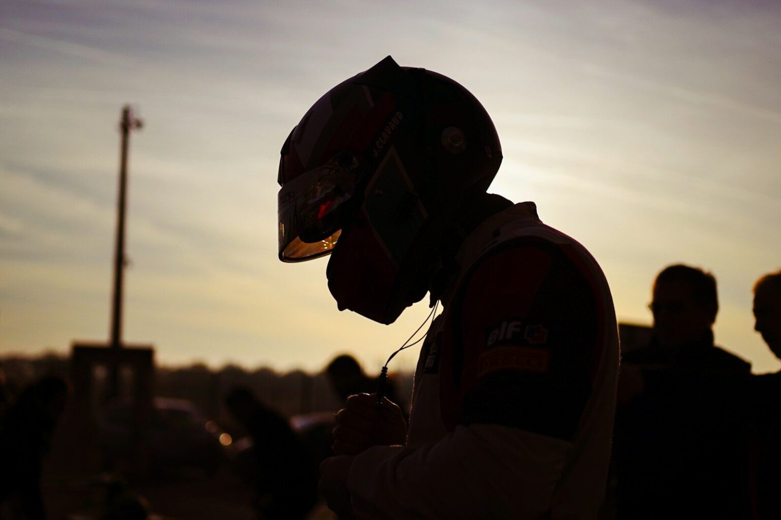 a person wearing a helmet and listening to music