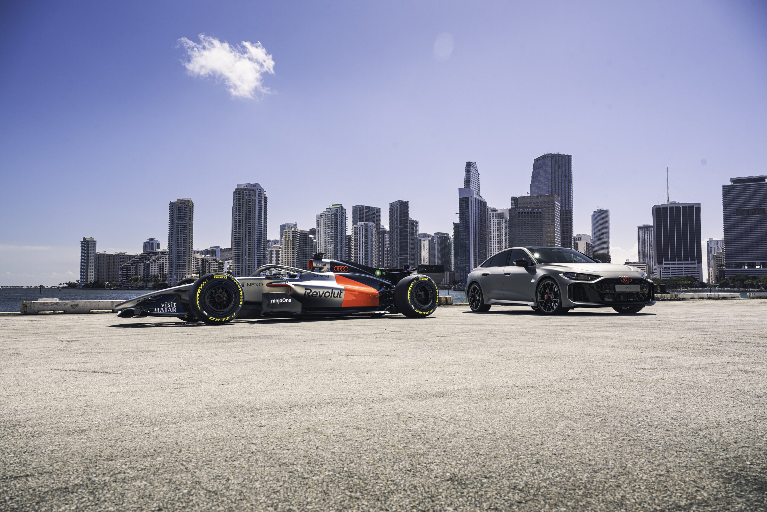 Audi’s First Plug-In Hybrid RS Performance Car Lands in Miami as the F1 Hot-Lap 