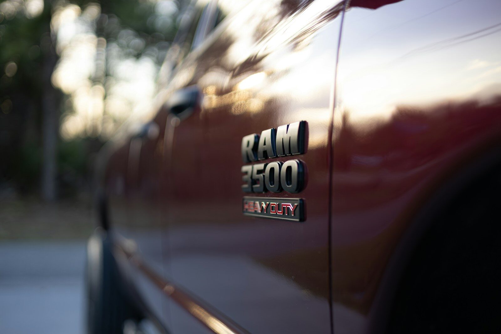 Close-up of a ram 3500 truck emblem.